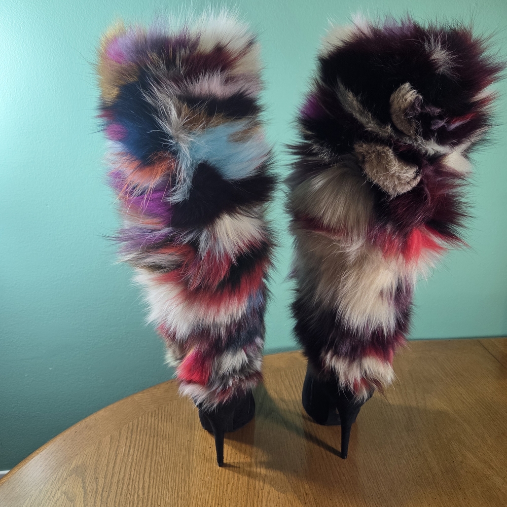 JEFFREY CAMPBELL Gamor Genuine Rabbit Fur Boot Like New Size 6.5 Without Box - Picture 4 of 11